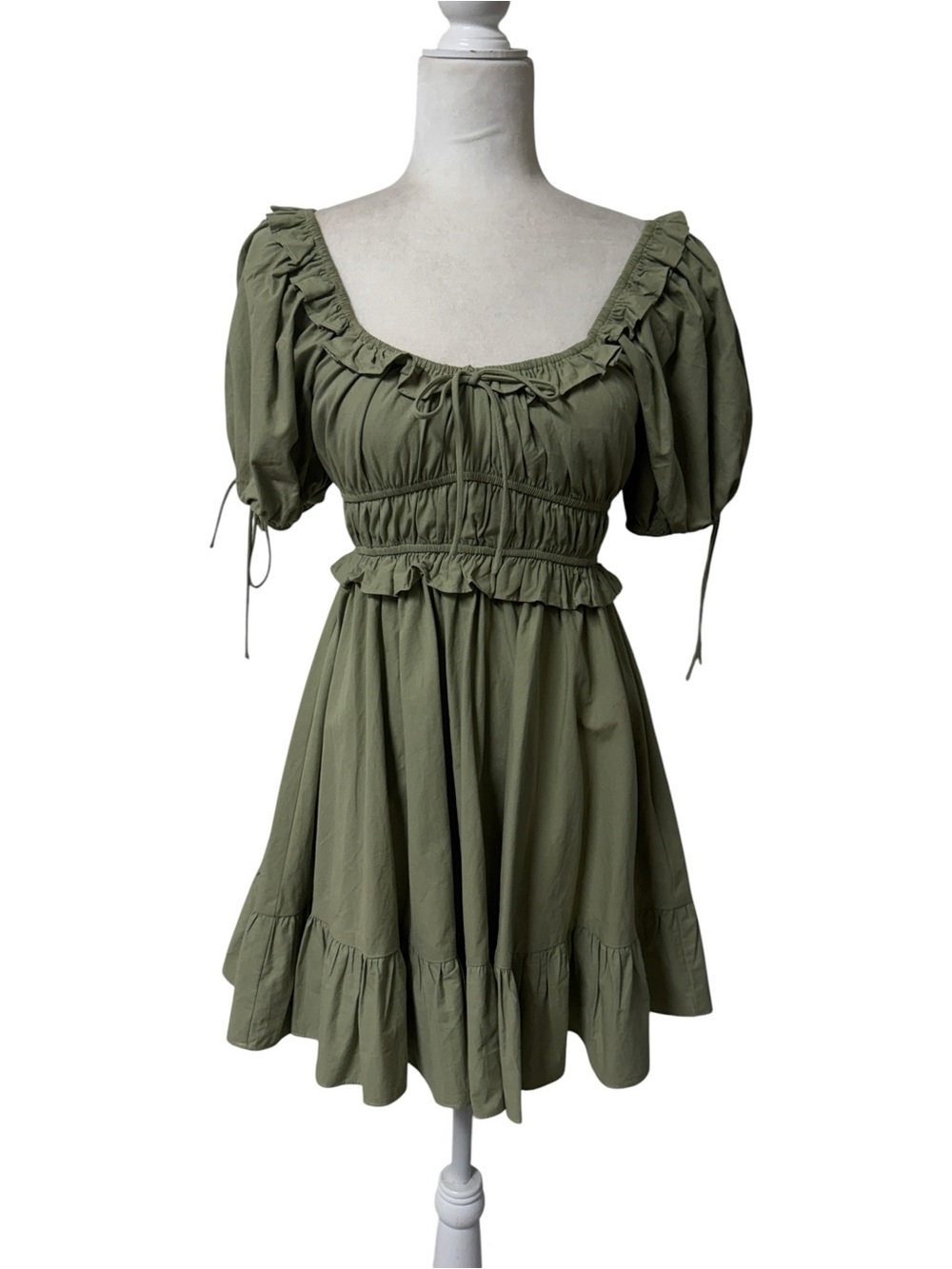 En Saison Danielle Sage Ruffle Puff sleeved tiered mini dress sz XS